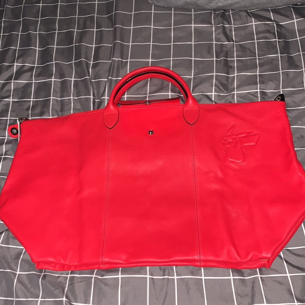 Brand New Le Pliage Cuir Pokemon Red Leather Travel Bag (NWOT) - Picture 2 of 15